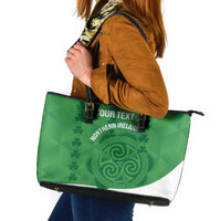 Custom Northern Ireland Leather Tote Bag Go Green and White Army