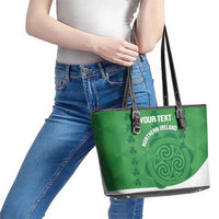 Custom Northern Ireland Leather Tote Bag Go Green and White Army