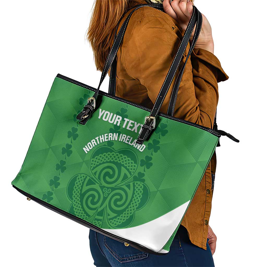 Custom Northern Ireland Leather Tote Bag Go Green and White Army