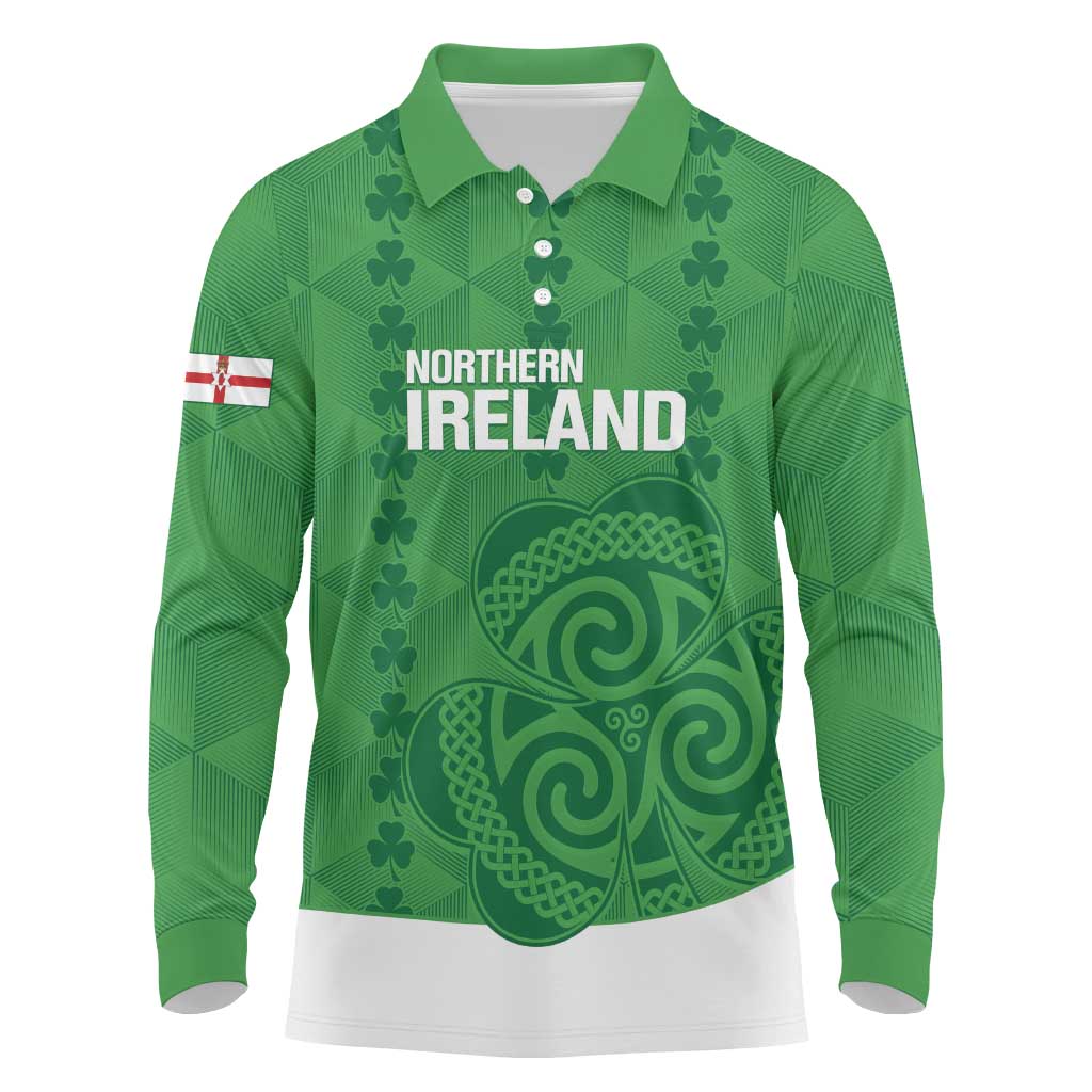 Custom Northern Ireland Long Sleeve Polo Shirt Go Green and White Army