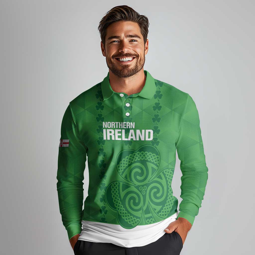 Custom Northern Ireland Long Sleeve Polo Shirt Go Green and White Army