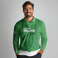 Custom Northern Ireland Long Sleeve Polo Shirt Go Green and White Army