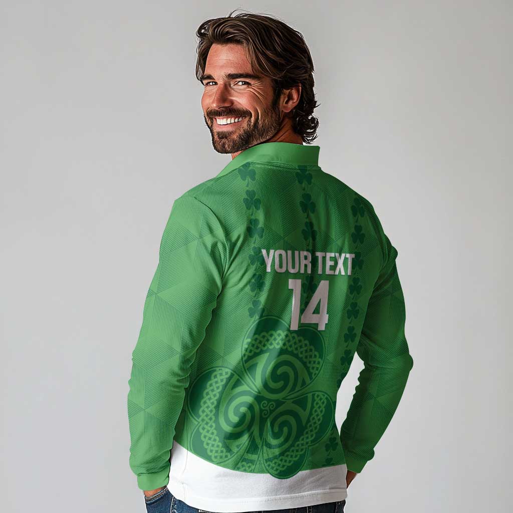 Custom Northern Ireland Long Sleeve Polo Shirt Go Green and White Army