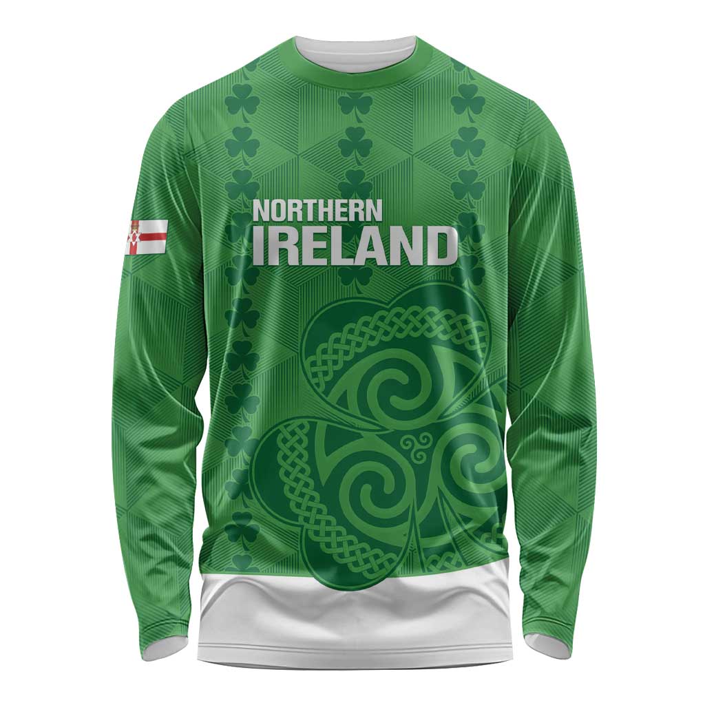 Custom Northern Ireland Long Sleeve Shirt Go Green and White Army