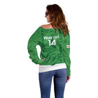 Custom Northern Ireland Off Shoulder Sweater Go Green and White Army