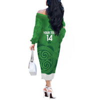 Custom Northern Ireland Off The Shoulder Long Sleeve Dress Go Green and White Army