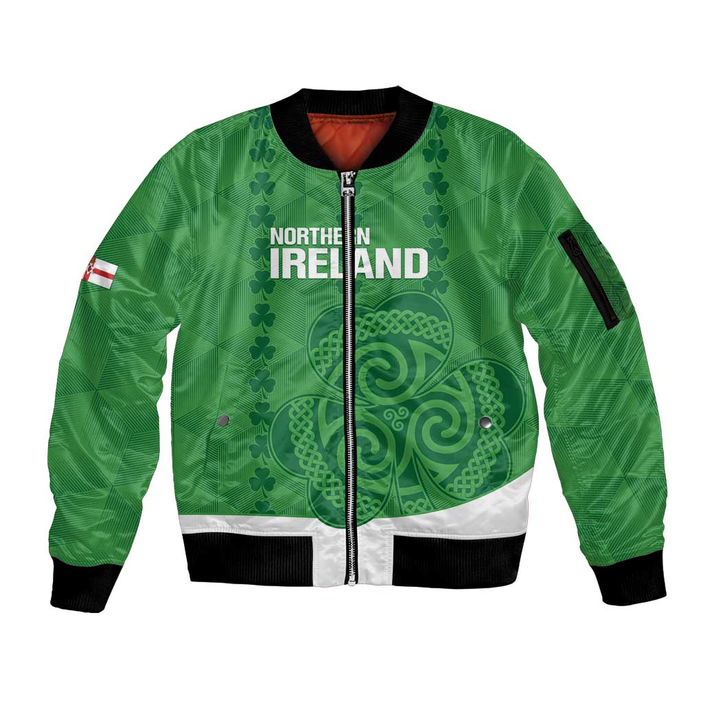 Custom Northern Ireland Sleeve Zip Bomber Jacket Go Green and White Army