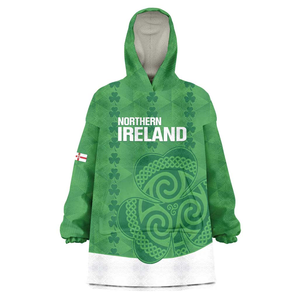 Custom Northern Ireland Wearable Blanket Hoodie Go Green and White Army
