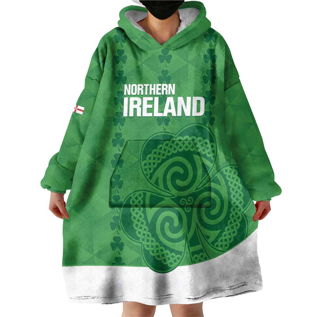 Custom Northern Ireland Wearable Blanket Hoodie Go Green and White Army