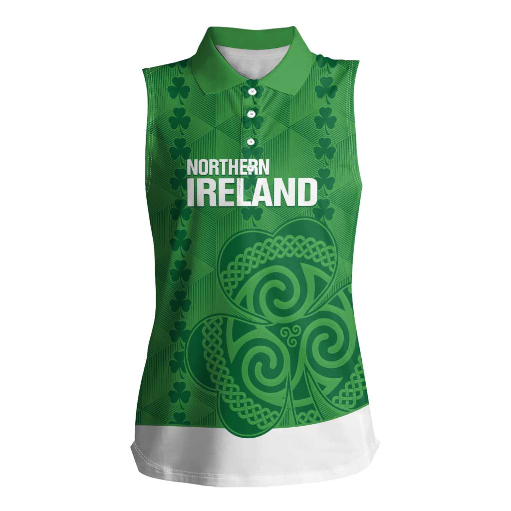 Custom Northern Ireland Women Sleeveless Polo Shirt Go Green and White Army