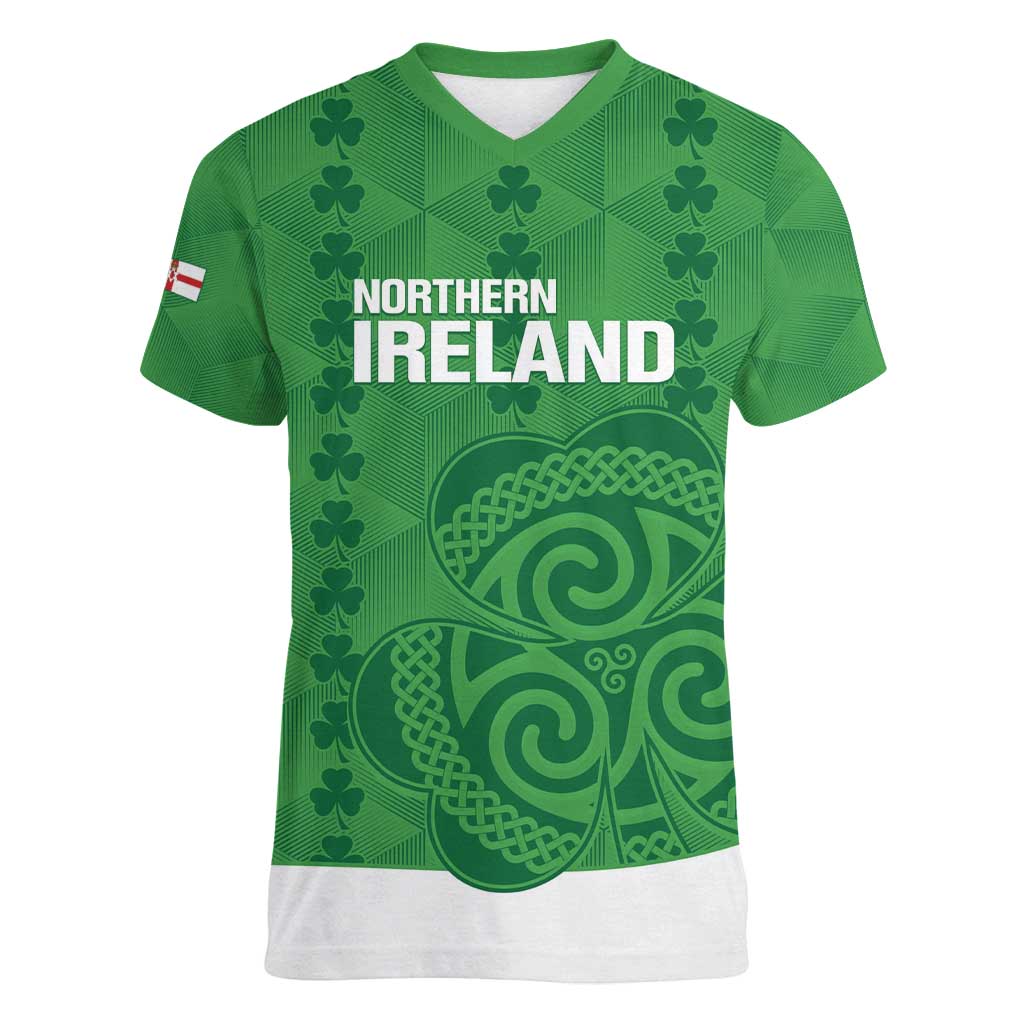 Custom Northern Ireland Women V-Neck T-Shirt Go Green and White Army