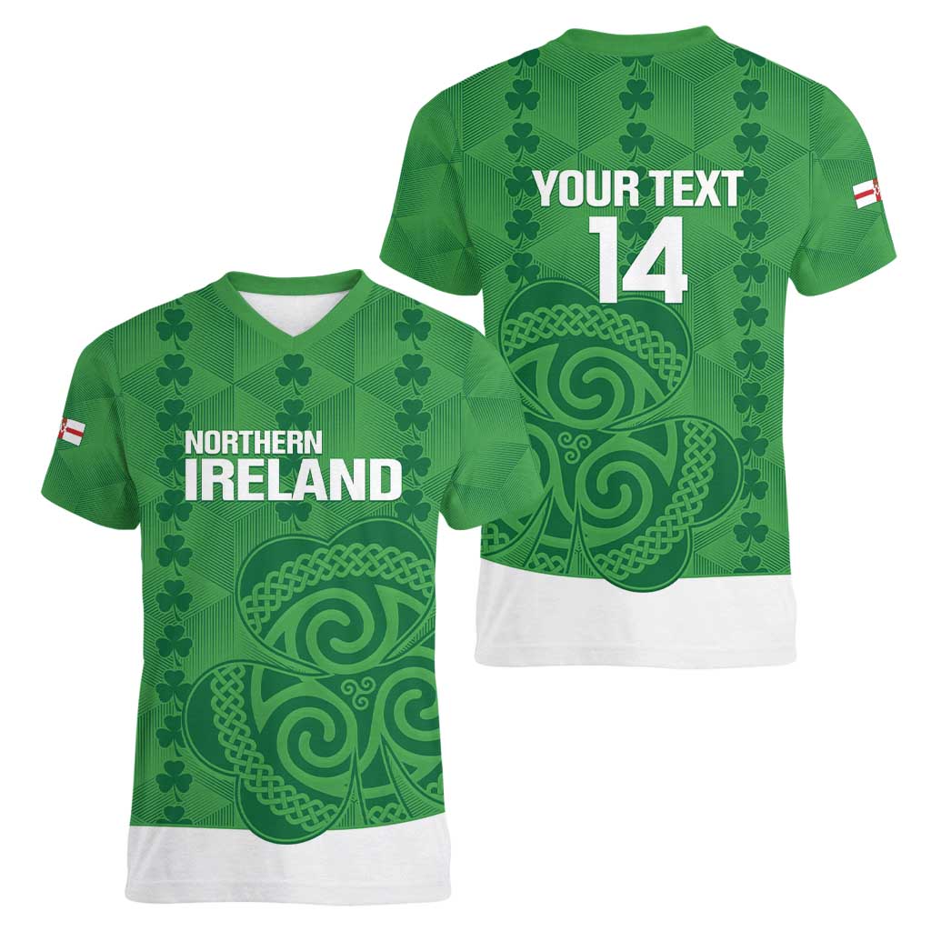 Custom Northern Ireland Women V-Neck T-Shirt Go Green and White Army