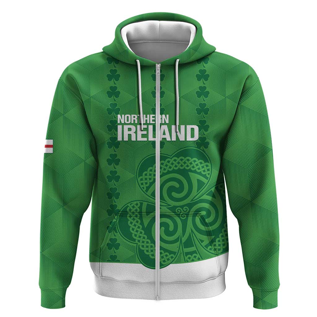 Custom Northern Ireland Zip Hoodie Go Green and White Army