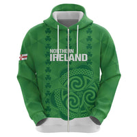 Custom Northern Ireland Zip Hoodie Go Green and White Army