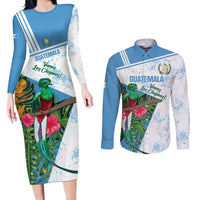 Custom Guatemala Football Couples Matching Long Sleeve Bodycon Dress and Long Sleeve Button Shirt Vamos Los Chapines! LT14