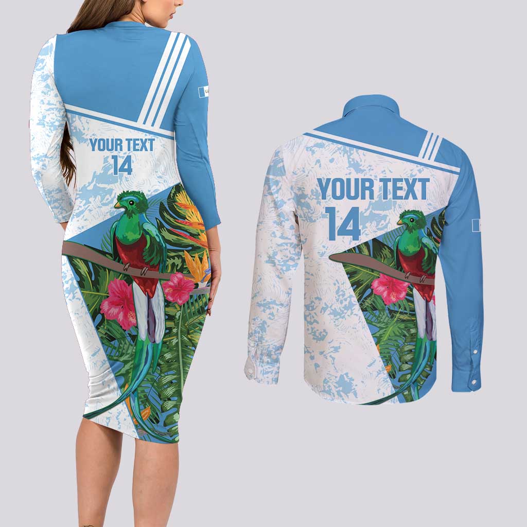 Custom Guatemala Football Couples Matching Long Sleeve Bodycon Dress and Long Sleeve Button Shirt Vamos Los Chapines! LT14