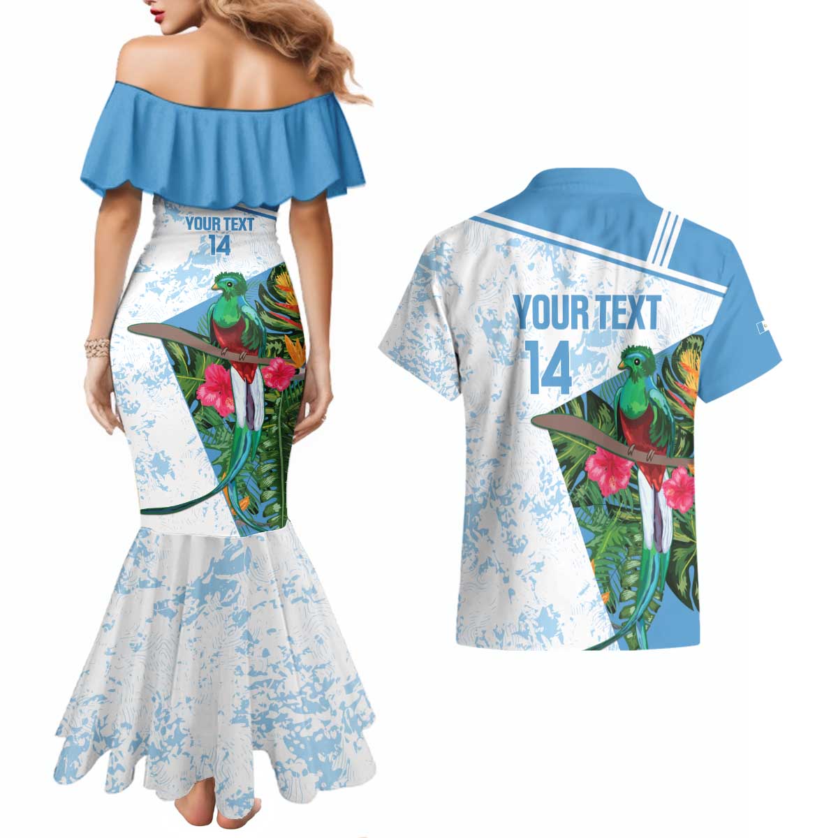 Custom Guatemala Football Couples Matching Mermaid Dress and Hawaiian Shirt Vamos Los Chapines! LT14