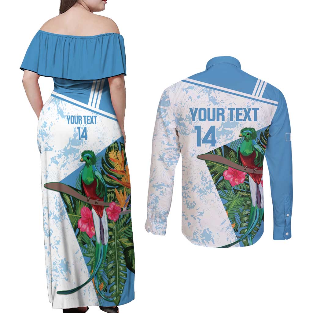 Custom Guatemala Football Couples Matching Off Shoulder Maxi Dress and Long Sleeve Button Shirt Vamos Los Chapines! LT14