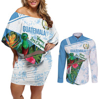 Custom Guatemala Football Couples Matching Off Shoulder Short Dress and Long Sleeve Button Shirt Vamos Los Chapines! LT14