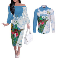 Custom Guatemala Football Couples Matching Off The Shoulder Long Sleeve Dress and Long Sleeve Button Shirt Vamos Los Chapines! LT14