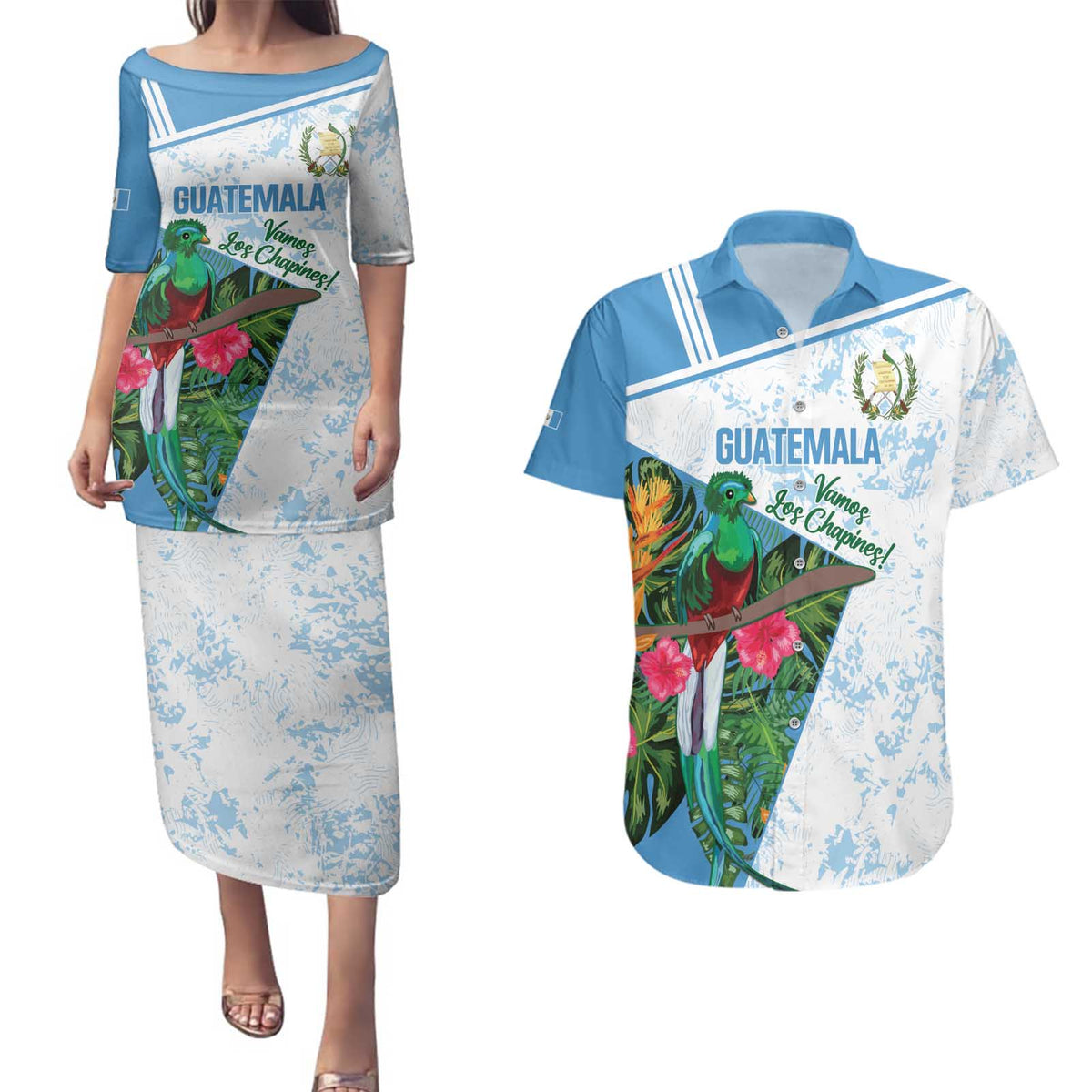 Custom Guatemala Football Couples Matching Puletasi and Hawaiian Shirt Vamos Los Chapines! LT14