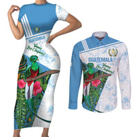 Custom Guatemala Football Couples Matching Short Sleeve Bodycon Dress and Long Sleeve Button Shirt Vamos Los Chapines! LT14