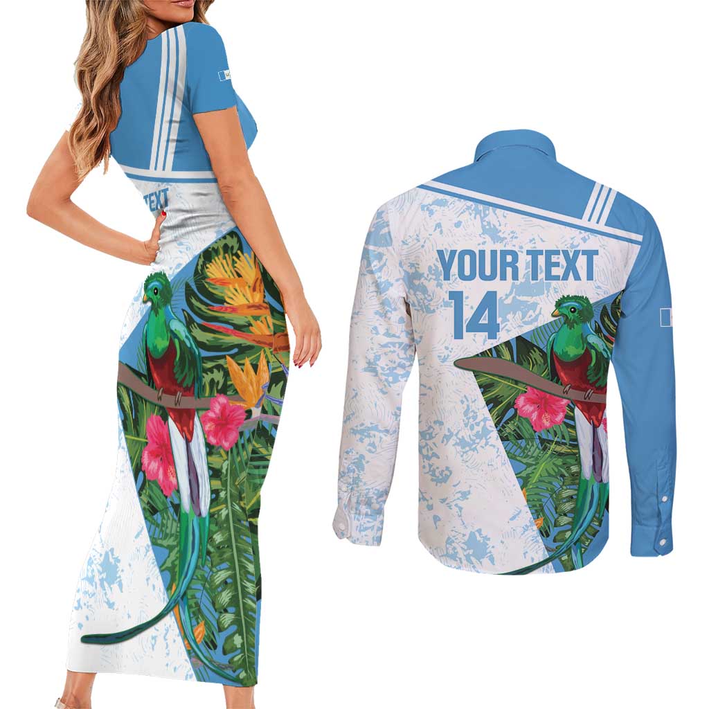 Custom Guatemala Football Couples Matching Short Sleeve Bodycon Dress and Long Sleeve Button Shirt Vamos Los Chapines! LT14