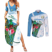 Custom Guatemala Football Couples Matching Summer Maxi Dress and Long Sleeve Button Shirt Vamos Los Chapines! LT14