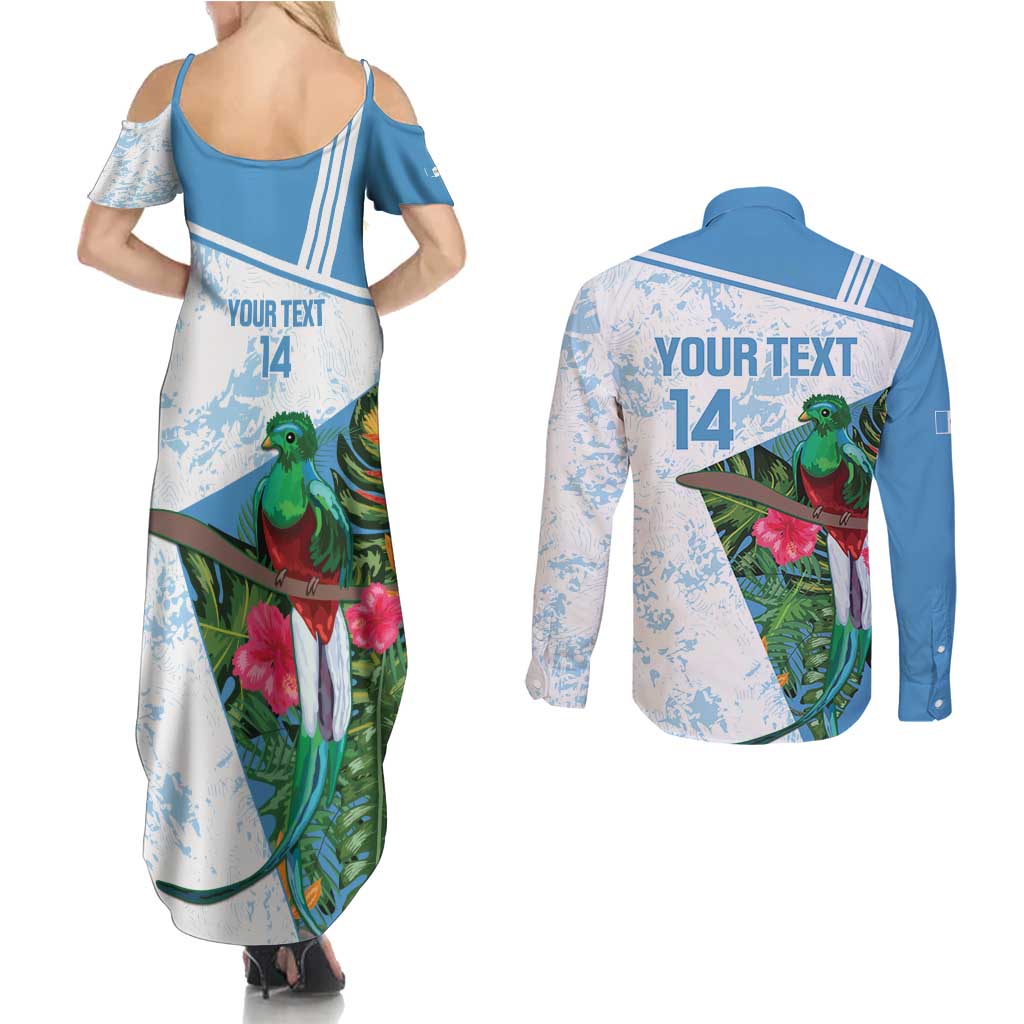 Custom Guatemala Football Couples Matching Summer Maxi Dress and Long Sleeve Button Shirt Vamos Los Chapines! LT14