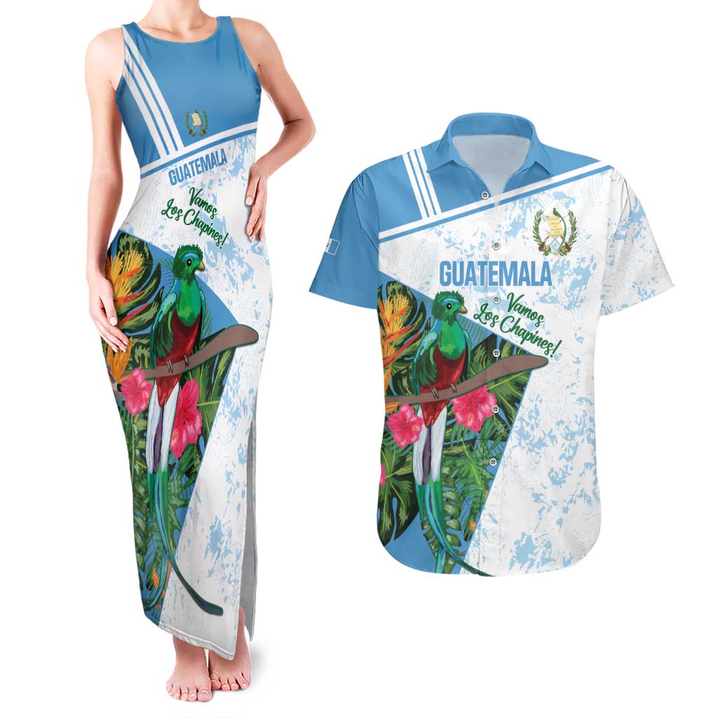 Custom Guatemala Football Couples Matching Tank Maxi Dress and Hawaiian Shirt Vamos Los Chapines! LT14