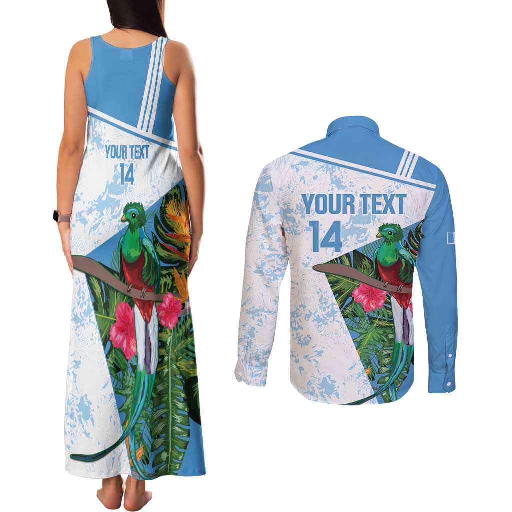 Custom Guatemala Football Couples Matching Tank Maxi Dress and Long Sleeve Button Shirt Vamos Los Chapines! LT14
