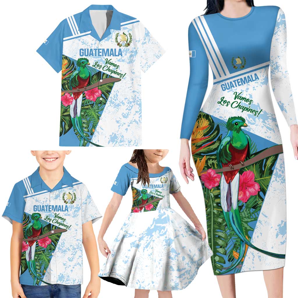 Custom Guatemala Football Family Matching Long Sleeve Bodycon Dress and Hawaiian Shirt Vamos Los Chapines! LT14