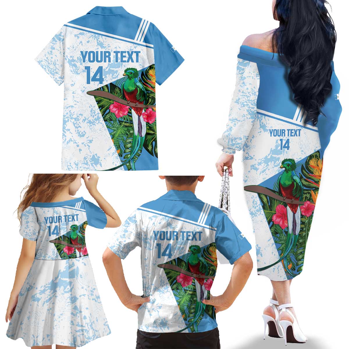 Custom Guatemala Football Family Matching Off The Shoulder Long Sleeve Dress and Hawaiian Shirt Vamos Los Chapines! LT14