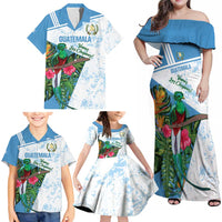 Custom Guatemala Football Family Matching Off Shoulder Maxi Dress and Hawaiian Shirt Vamos Los Chapines! LT14