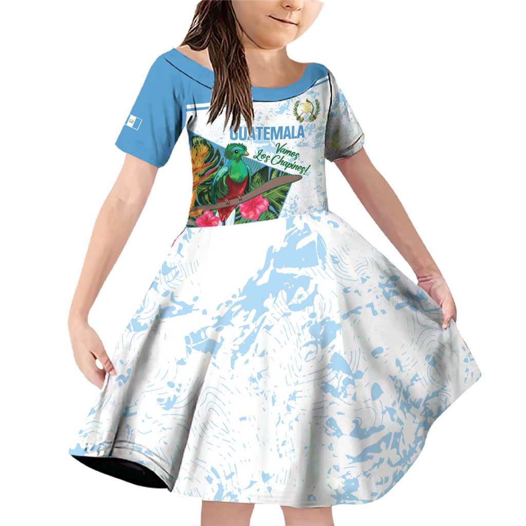 Custom Guatemala Football Family Matching Off Shoulder Short Dress and Hawaiian Shirt Vamos Los Chapines! LT14