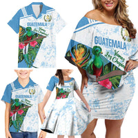 Custom Guatemala Football Family Matching Off Shoulder Short Dress and Hawaiian Shirt Vamos Los Chapines! LT14