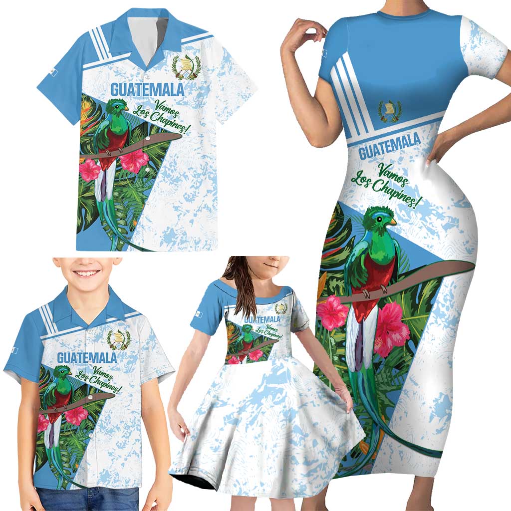 Custom Guatemala Football Family Matching Short Sleeve Bodycon Dress and Hawaiian Shirt Vamos Los Chapines! LT14