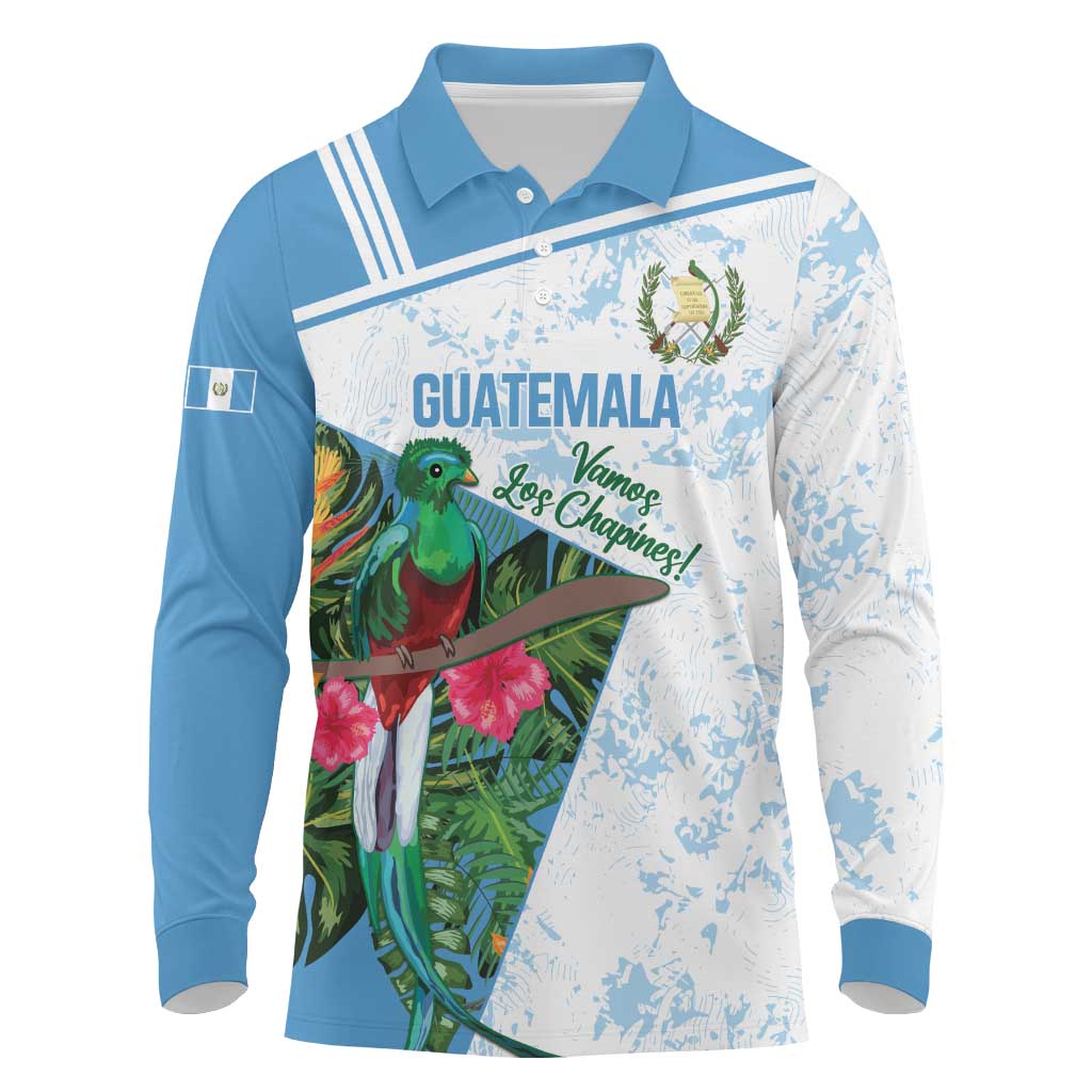 Custom Guatemala Football Long Sleeve Polo Shirt Vamos Los Chapines! LT14
