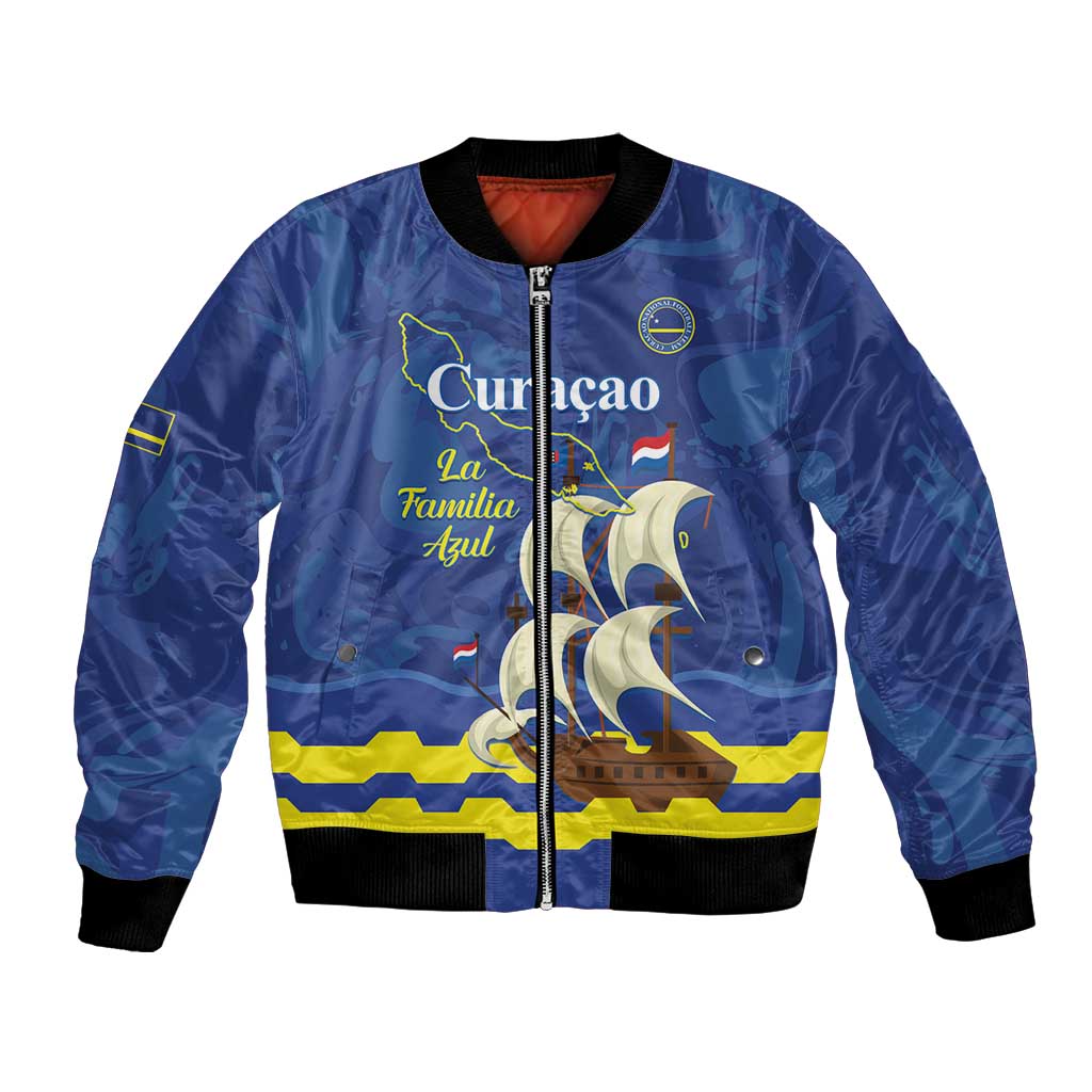 Custom Curacao Football Bomber Jacket La Familia Azul