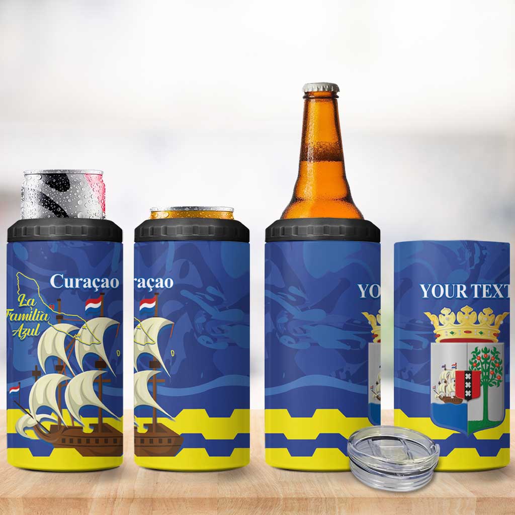 Custom Curacao Football 4 in 1 Can Cooler Tumbler La Familia Azul