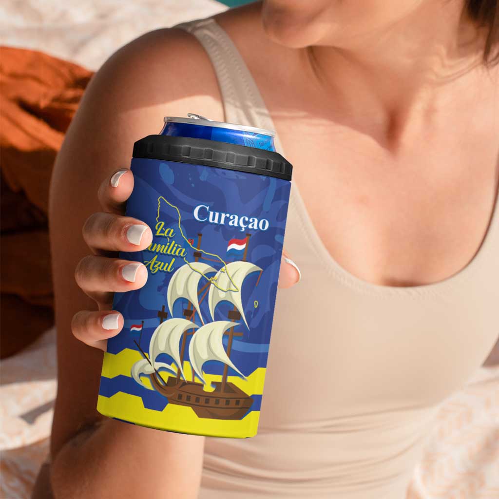 Custom Curacao Football 4 in 1 Can Cooler Tumbler La Familia Azul
