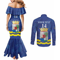 Custom Curacao Football Couples Matching Mermaid Dress and Long Sleeve Button Shirt La Familia Azul