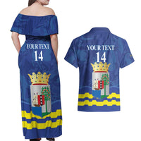 Custom Curacao Football Couples Matching Off Shoulder Maxi Dress and Hawaiian Shirt La Familia Azul