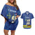 Custom Curacao Football Couples Matching Off Shoulder Short Dress and Hawaiian Shirt La Familia Azul