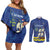 Custom Curacao Football Couples Matching Off Shoulder Short Dress and Long Sleeve Button Shirt La Familia Azul
