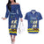 Custom Curacao Football Couples Matching Off The Shoulder Long Sleeve Dress and Hawaiian Shirt La Familia Azul