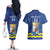 Custom Curacao Football Couples Matching Off The Shoulder Long Sleeve Dress and Hawaiian Shirt La Familia Azul