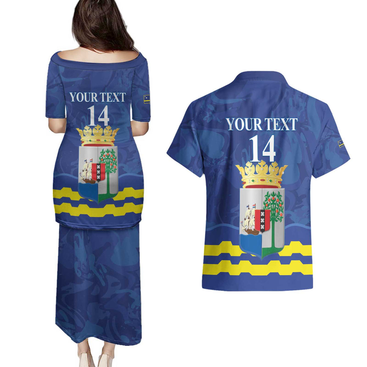 Custom Curacao Football Couples Matching Puletasi and Hawaiian Shirt La Familia Azul