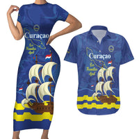 Custom Curacao Football Couples Matching Short Sleeve Bodycon Dress and Hawaiian Shirt La Familia Azul