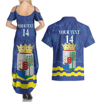 Custom Curacao Football Couples Matching Summer Maxi Dress and Hawaiian Shirt La Familia Azul